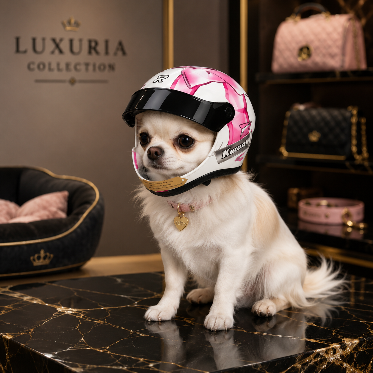 Casque Décoratif pour Chat & Petit Chien – Motif Papillon Rose | Taille S | ABS Résistant