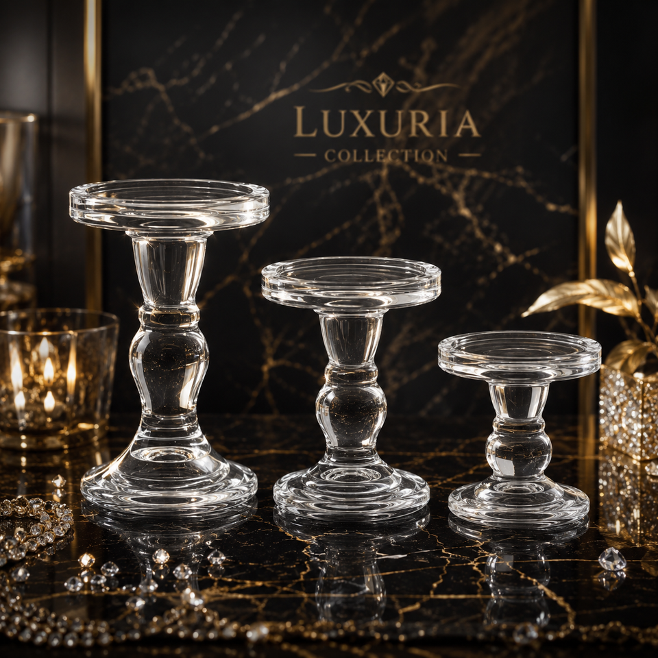 Bougeoir en Verre Cristal | Base Ronde Élégante — 3 Tailles au Choix