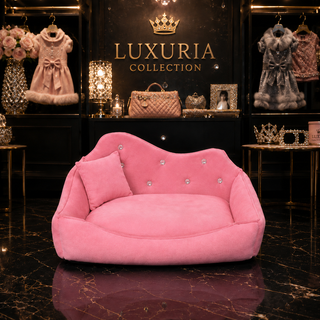 Canapé Luxe Strass pour Chien & Chat — Rose & Gris !