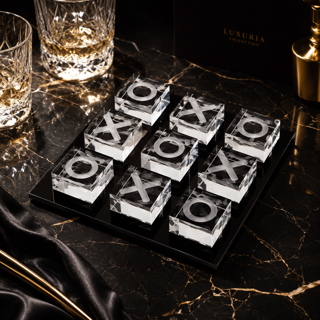 Échiquier XO en Cristal Noir & Blanc — Objet d’Art Décoratif