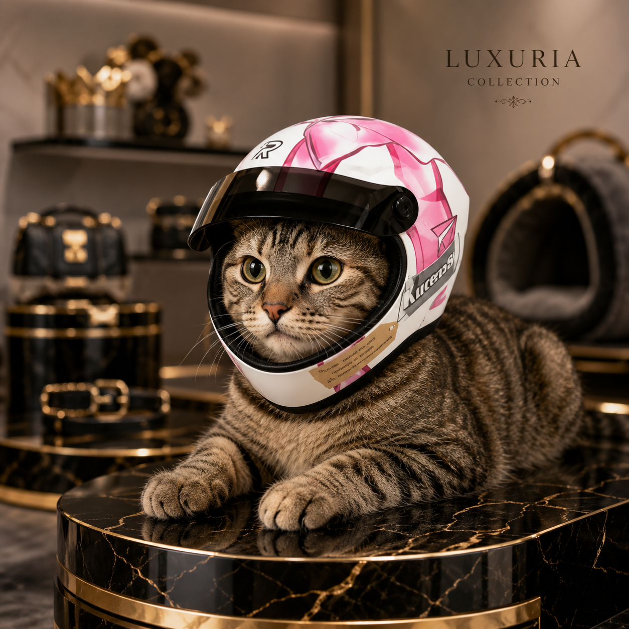 Casque Décoratif pour Chat & Petit Chien – Motif Papillon Rose | Taille S | ABS Résistant