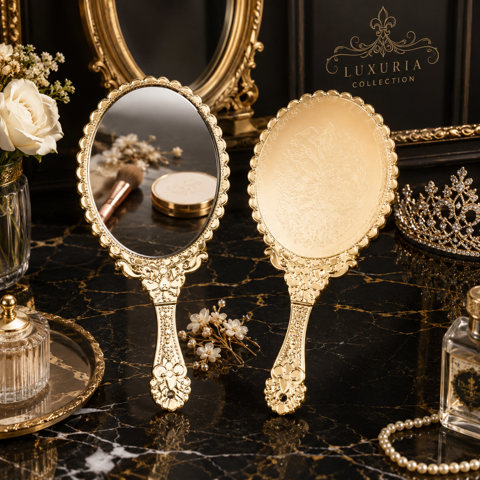Miroir de Princesse Rose Gold — Miroir À Main Ovale Style Vintage, Poignée Ergonomique, Beauté & Coiffure