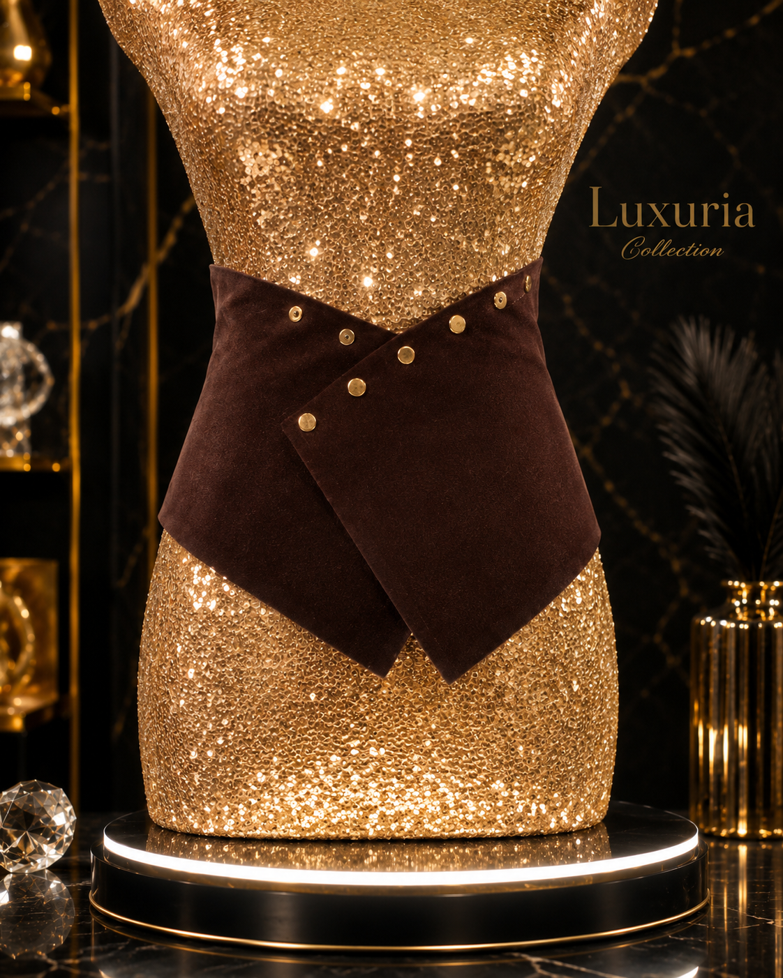 Ceinture Ultra-Large Suède Marron — Style Maillard Rétro Luxe, Boucle Épingle, 20cm x 100cm