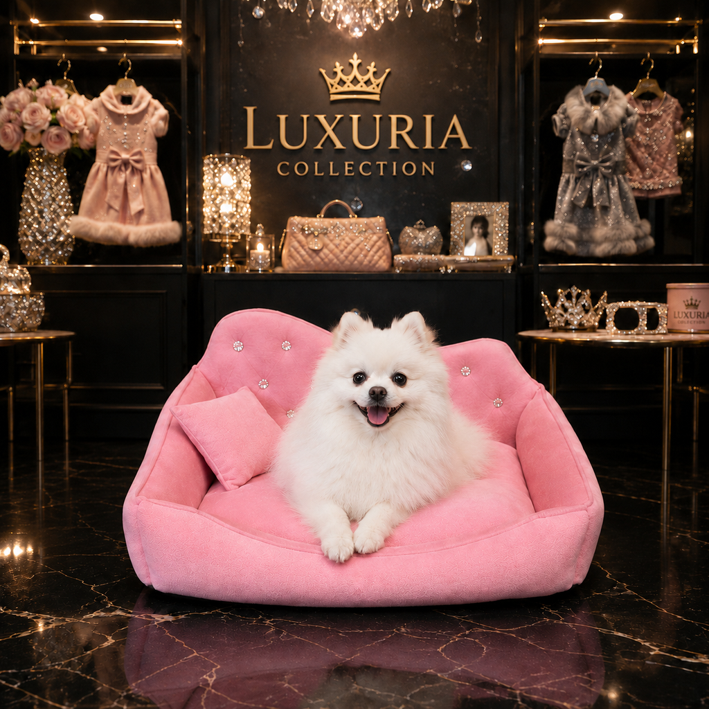 Canapé Luxe Strass pour Chien & Chat — Rose & Gris !