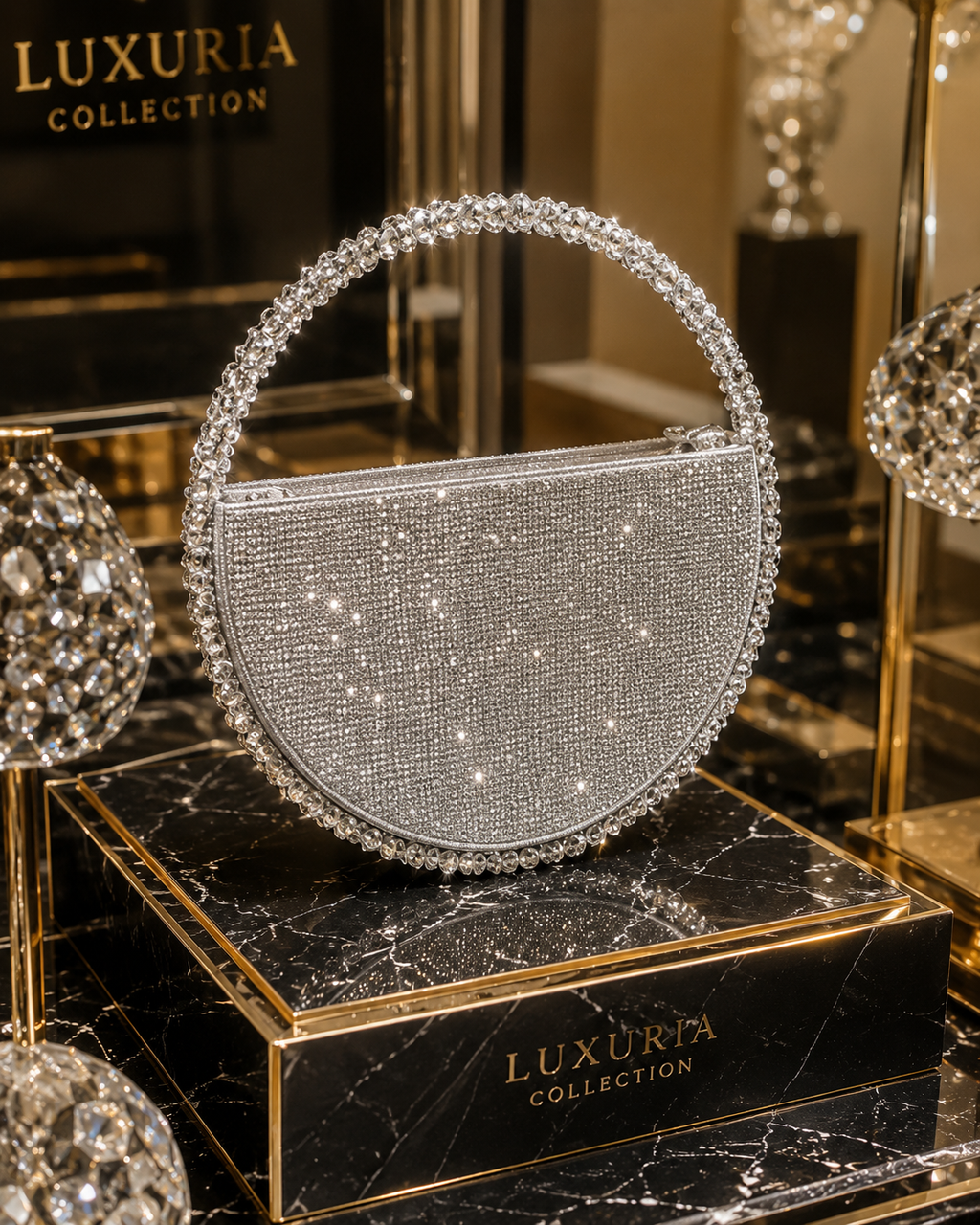Sac Rond Strass & Diamants – Argenté Style Socialite