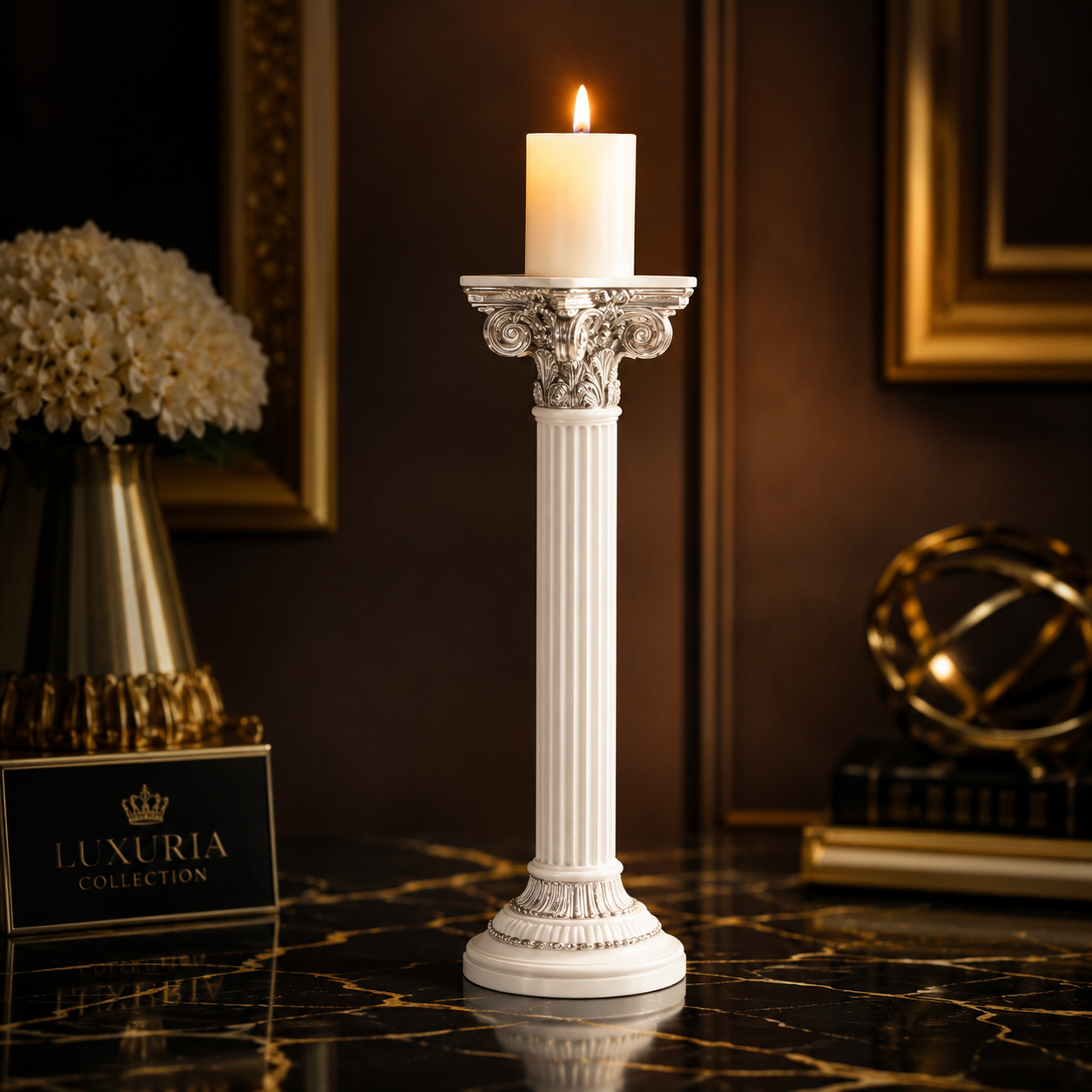 Bougeoir Colonne Romaine | Décoration Élégante Style Européen — Blanc, Doré ou Noir
