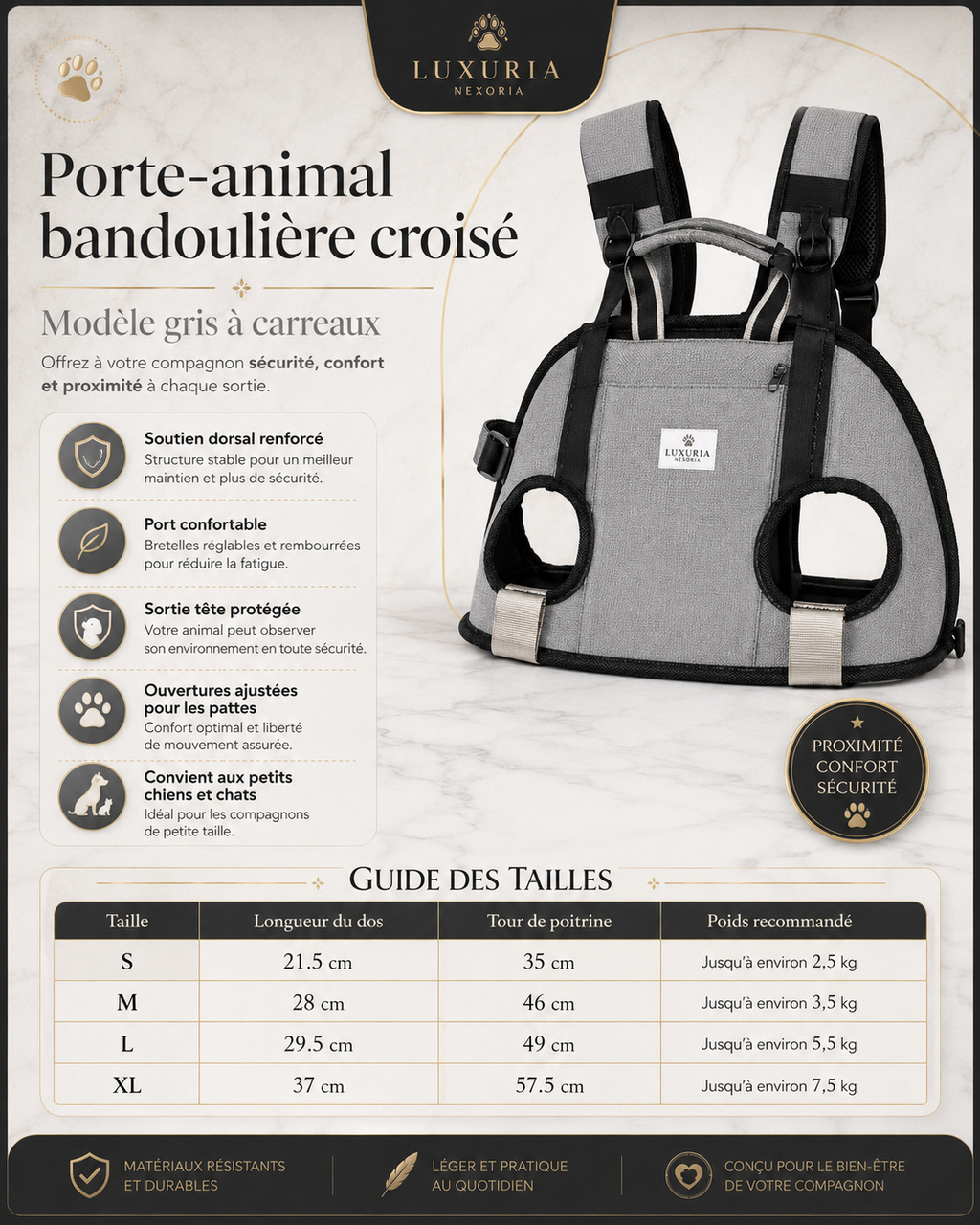 Sac Bandoulière Horizontal Chien & Chat – Soie de Glace Rafraîchissante | Protection Colonne