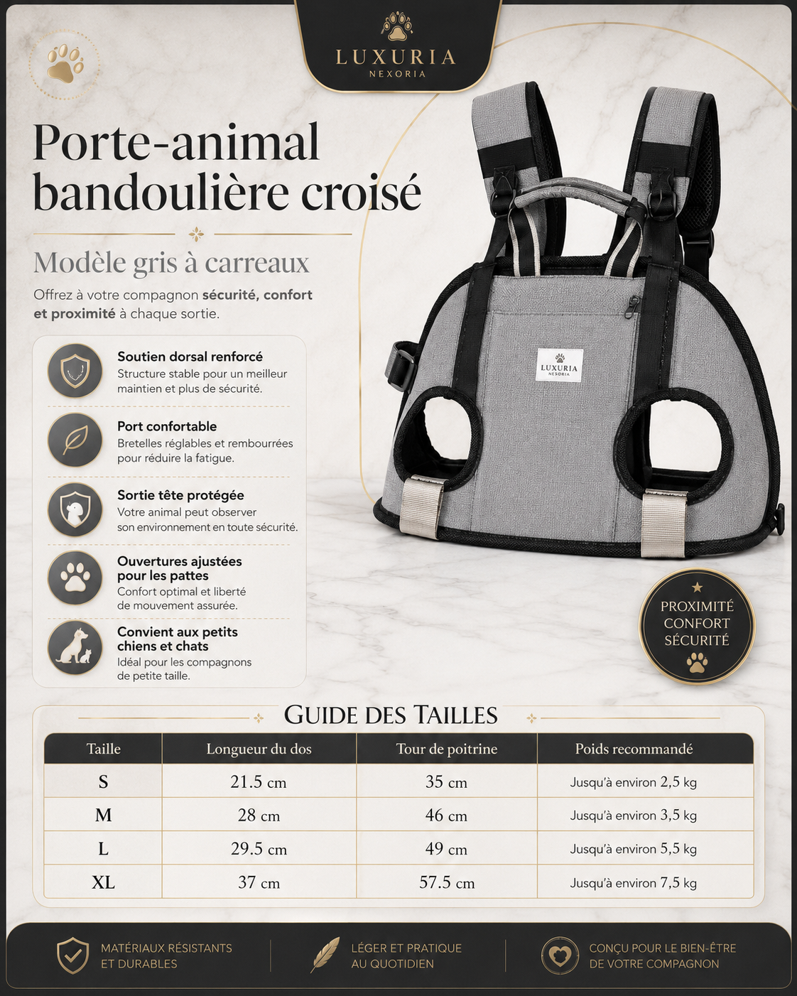 Sac Bandoulière Horizontal Chien & Chat – Soie de Glace Rafraîchissante | Protection Colonne