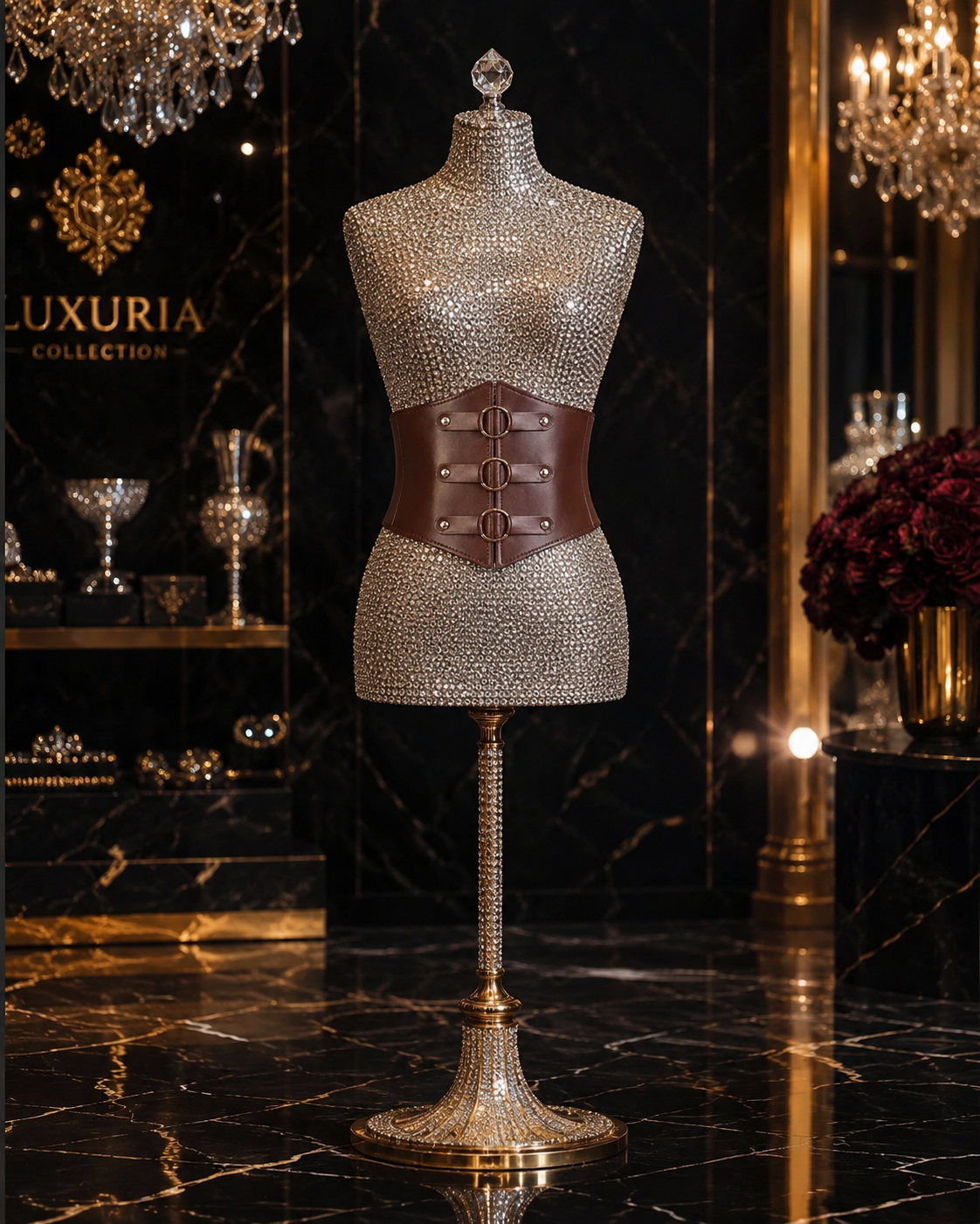 Ceinture Corset Gothique Triple Boucle — Rivets Punk, Cuir PU, Noir & Marron, 83cm