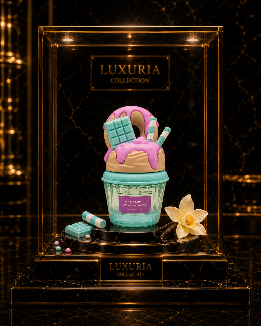 Brume parfumée Vanille gourmande Luxuria en vitrine