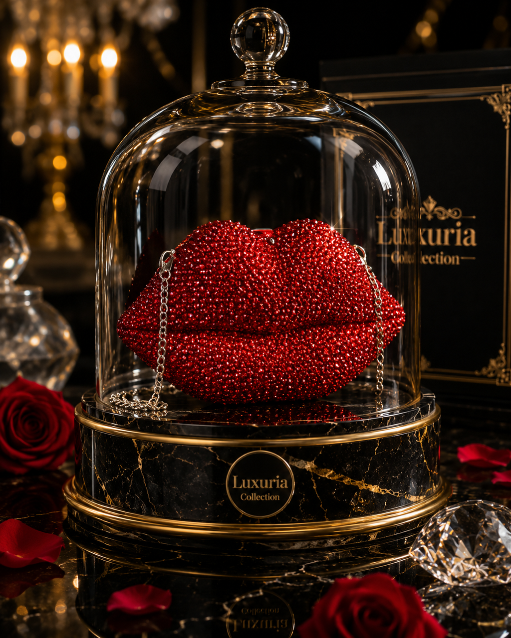 Sac Minaudière Lèvres Strass – Rouge Glamour