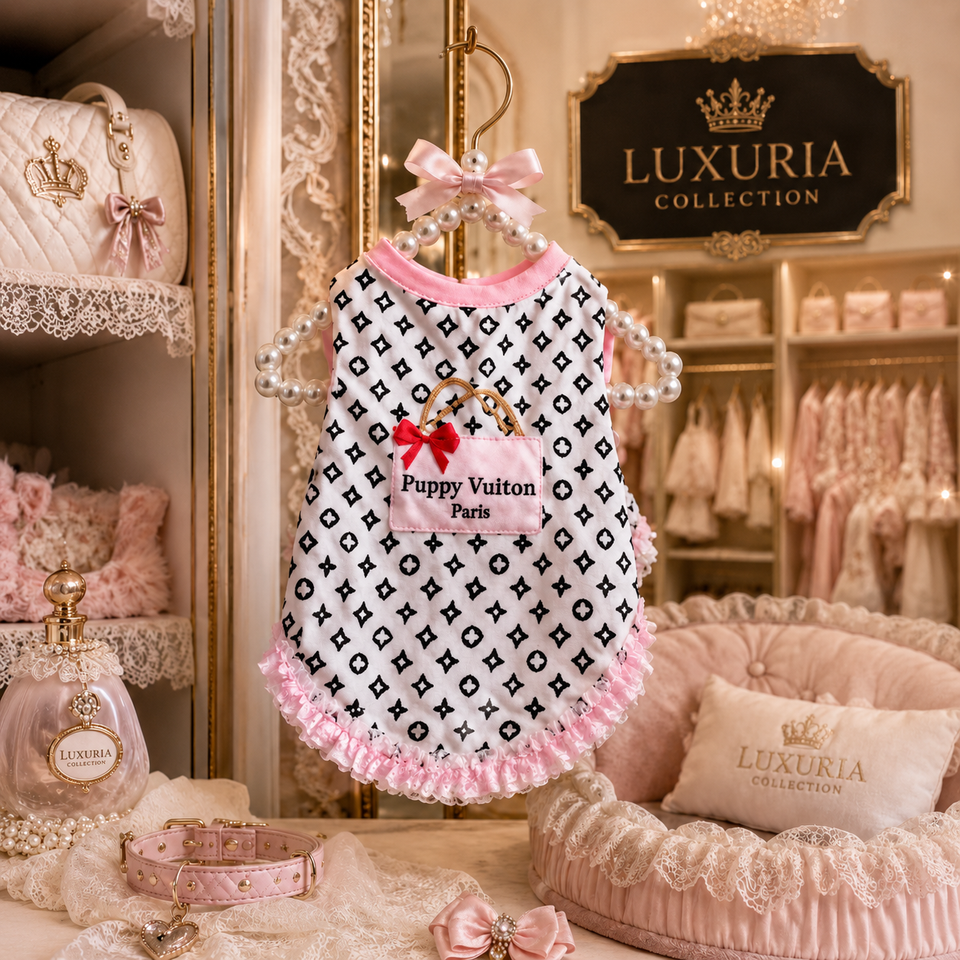 Robe Dentelle Luxe pour Petite Chienne – Style Designer | Rose | 2XS à L |