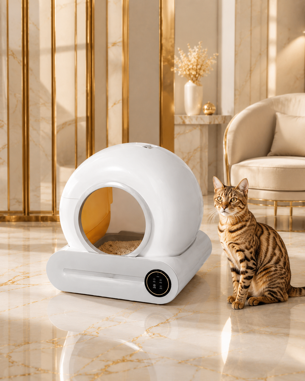 Litière Autonettoyante Connectée pour Chat – 65L | WiFi & App | Nettoyage Automatique