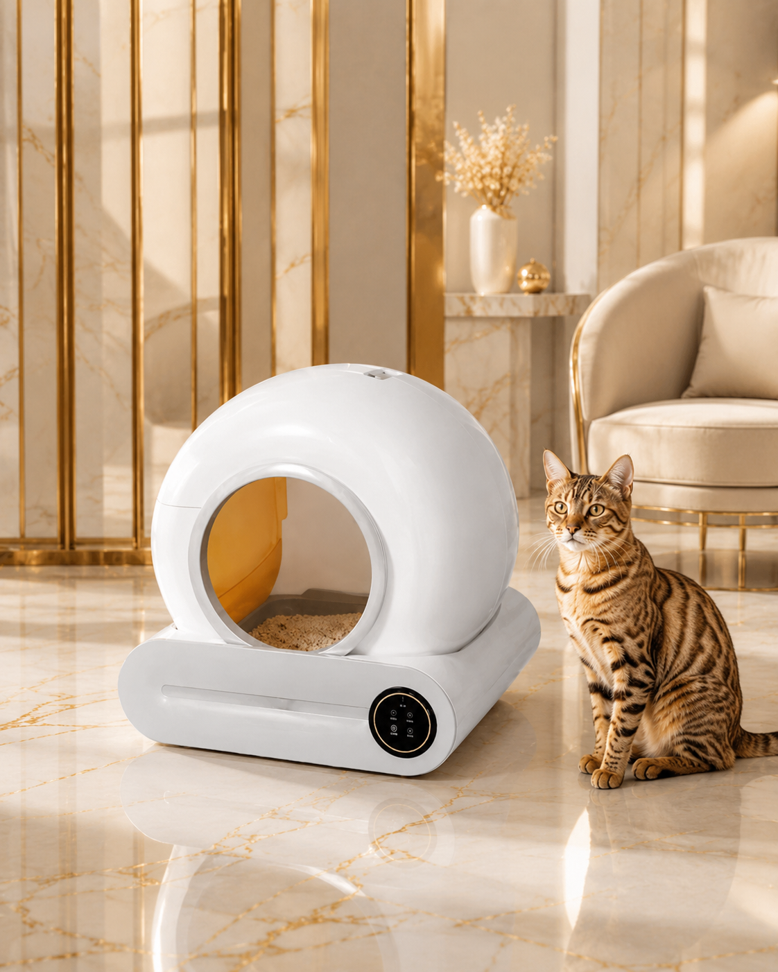 Litière Autonettoyante Connectée pour Chat – 65L | WiFi & App | Nettoyage Automatique