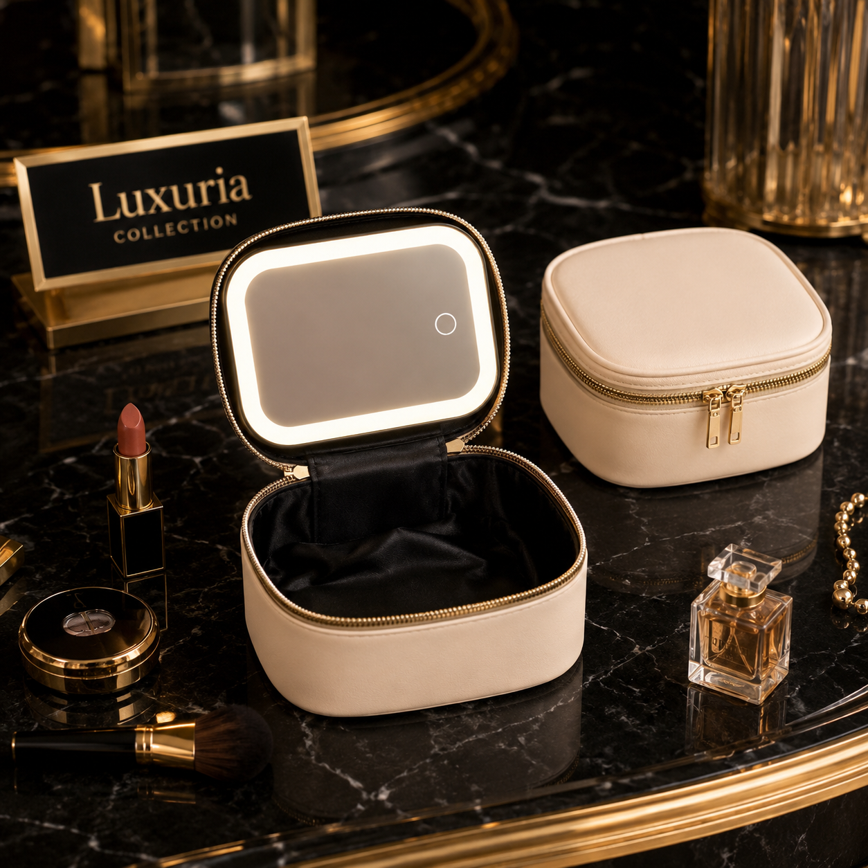 Mini Trousse de Maquillage avec Miroir — LED Ajustable ou Classique, 5 Coloris, Compacte & Voyage