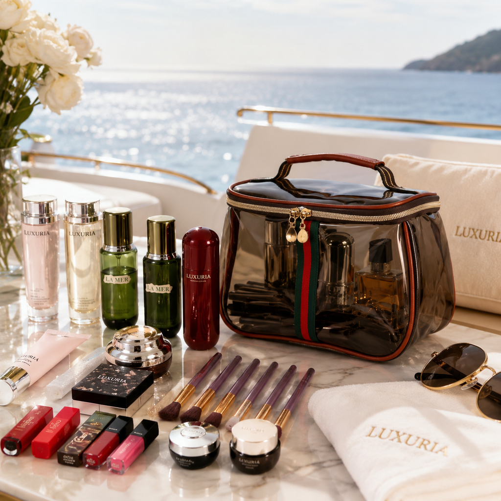 Trousse de Maquillage Transparente Luxe — Grande Capacité, Imperméable & Lavable, Style Premium