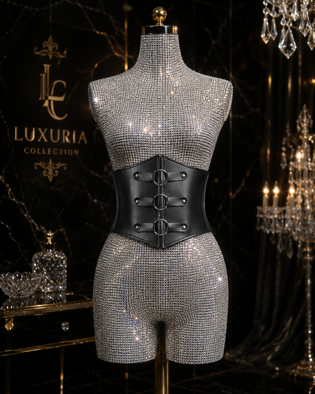 Ceinture Corset Gothique Triple Boucle — Rivets Punk, Cuir PU, Noir & Marron, 83cm